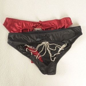Cage Panties with Rhinestone Jewelry Chains Satin Jewelled open crotch Panties